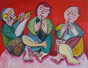 Fluitspelers, olieverf op doek 80 x 60 cm  1999