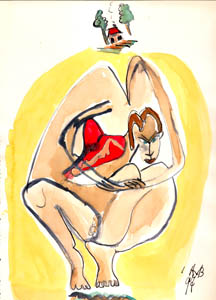 inkt/guouche op papier van kunstenares Annelies van Biesbergen 
