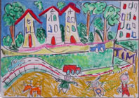 placemat, waskrijt en acrylverf