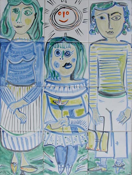 familie, tegeltableau 50 x 70 cm i.o