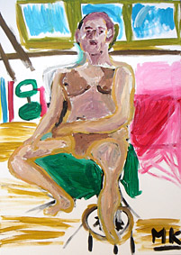 naaktmodel geschilderd opdoek, een aantal deelnemers zijn druk bezig goed naar het model te kijken en dit om te zetten naar een doek met acryl verf het doek is klaar