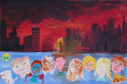 schilderworkshop voor groepen dit schilderij is gemaakt door 10 enthausiaste schilders en bevat zelfportretten