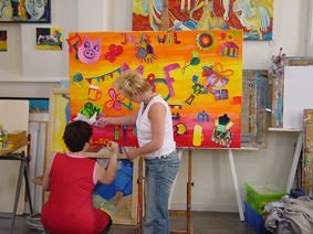 het schilderij,vrijgezellenfeest schilderworkshop tijdens vrijgezellen feest